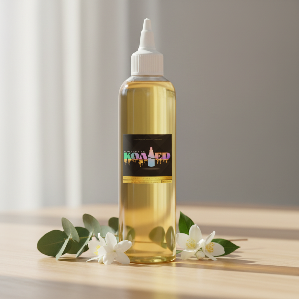 Koated 4oz hair oil in luxurious setting
